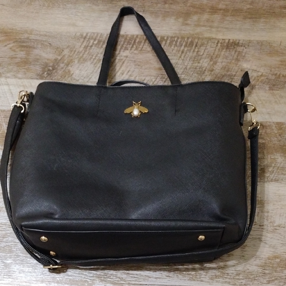 Black Tote Bag With Gold Bee Accent